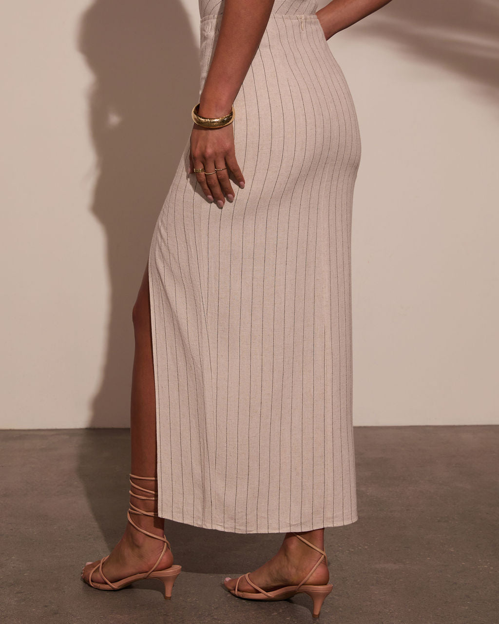 Tinslie Striped Linen Midi Skirt-Vogue Logic