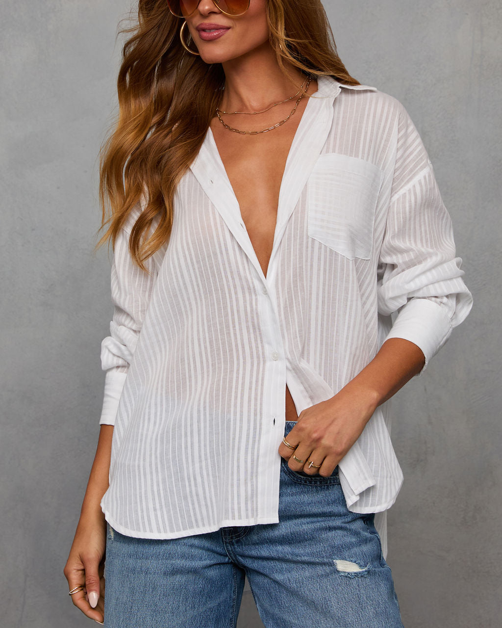 Gabie Collared Button Down Top-Vogue Logic