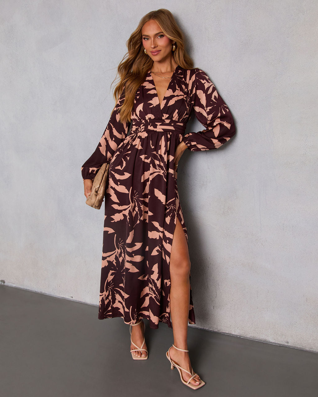 Maple Bloom A Line Maxi Dress-Vogue Logic