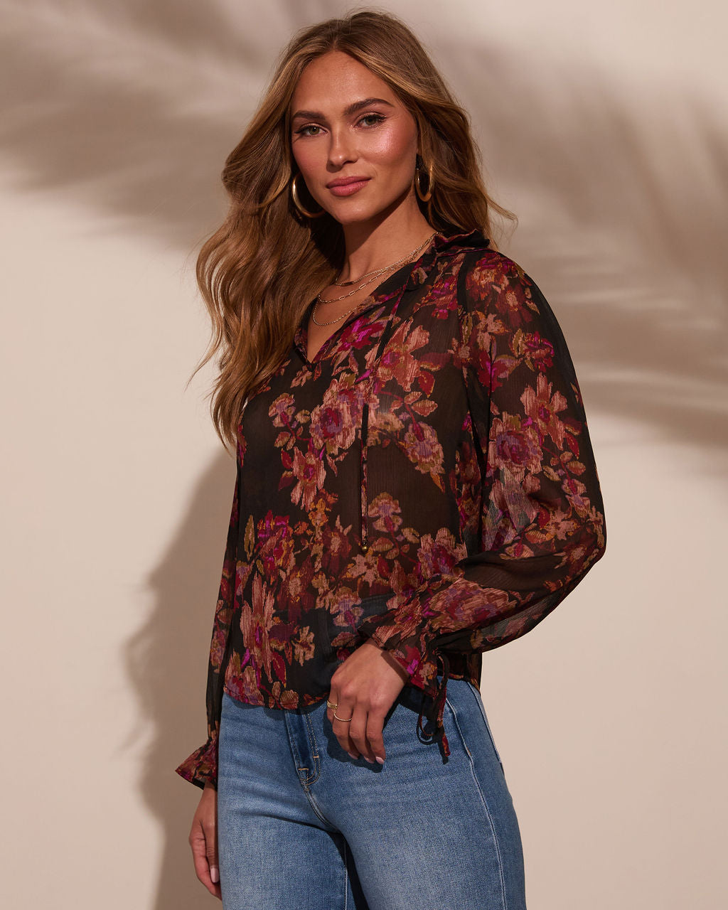 Roslynn Floral Necktie Blouse-Vogue Logic