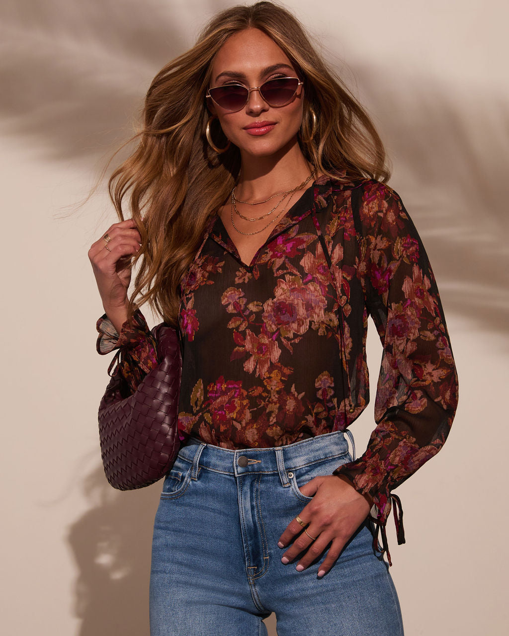 Roslynn Floral Necktie Blouse-Vogue Logic