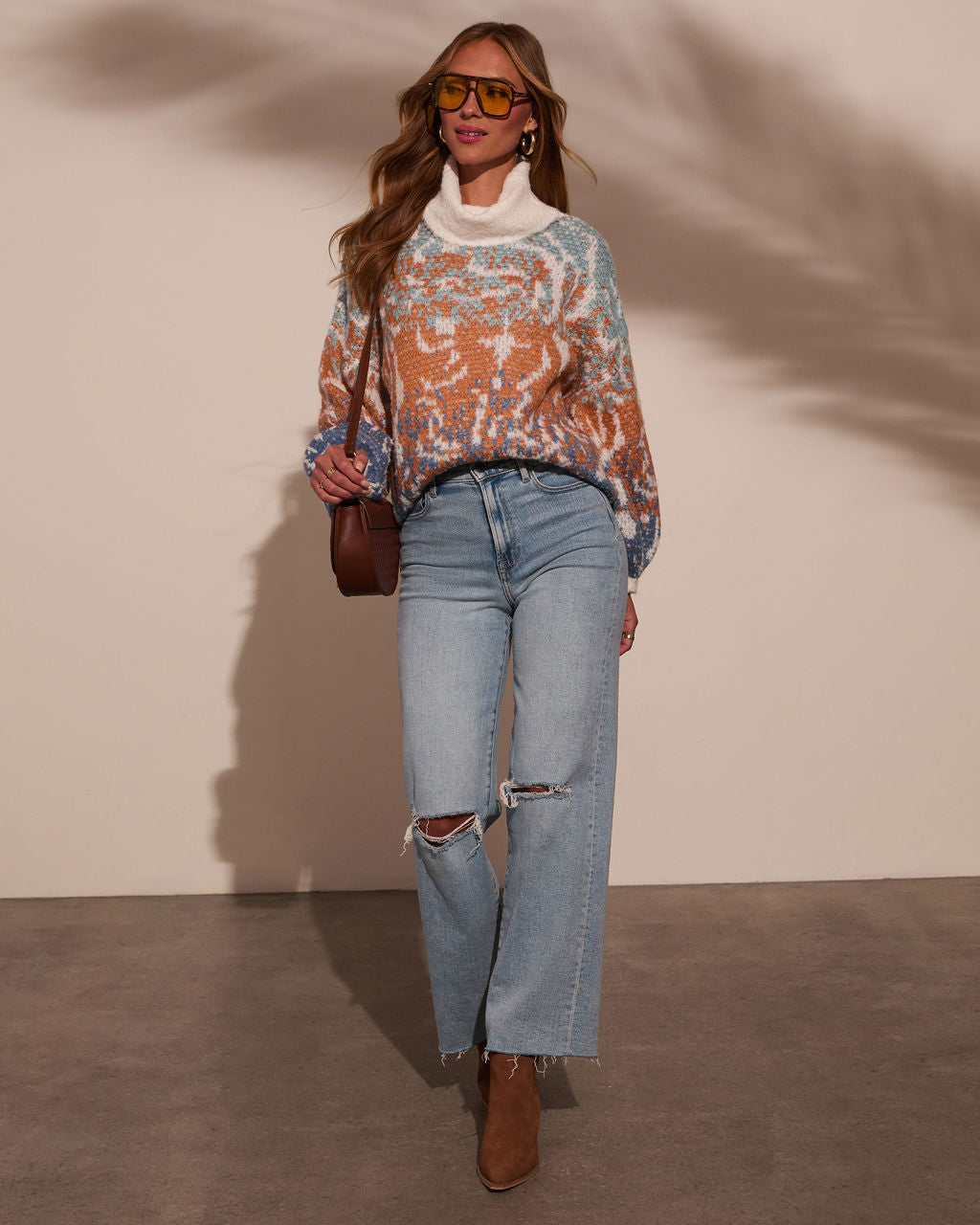 Kimi Printed Turtleneck Sweater-Vogue Logic