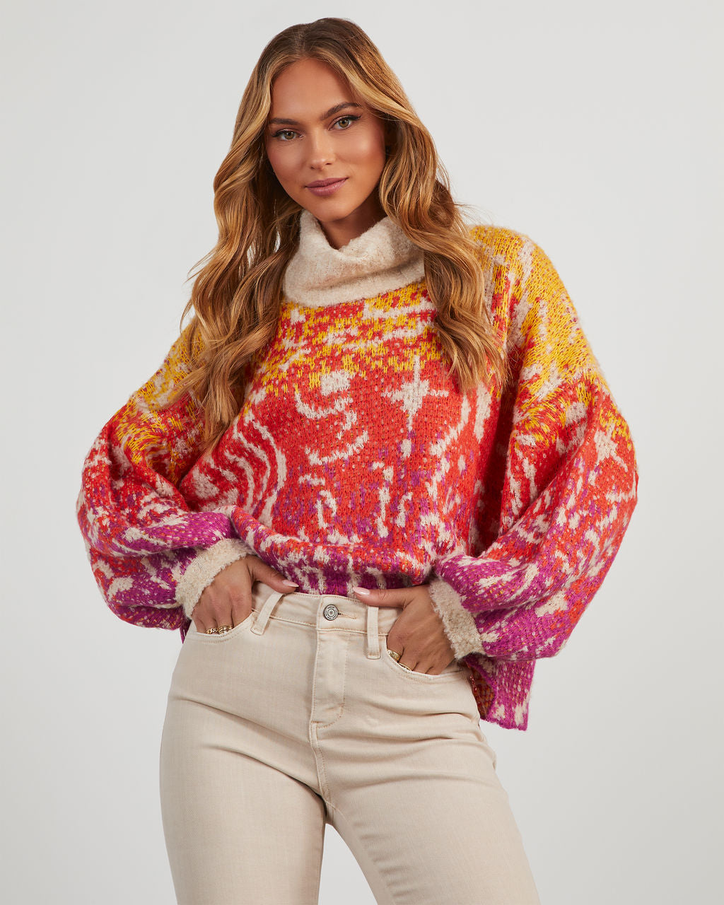 Kimi Printed Turtleneck Sweater-Vogue Logic