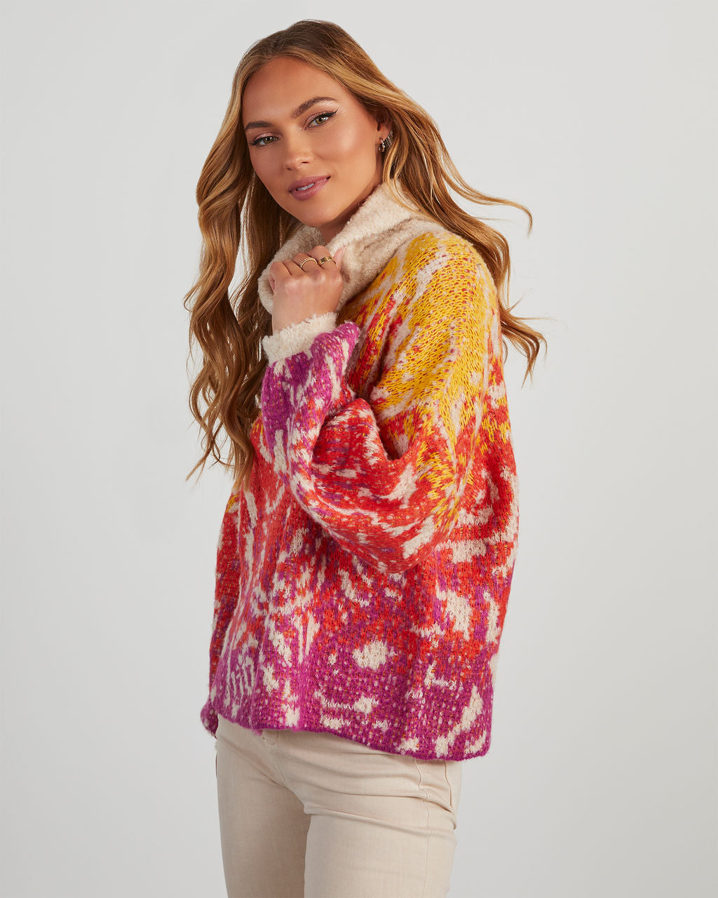 Kimi Printed Turtleneck Sweater-Vogue Logic