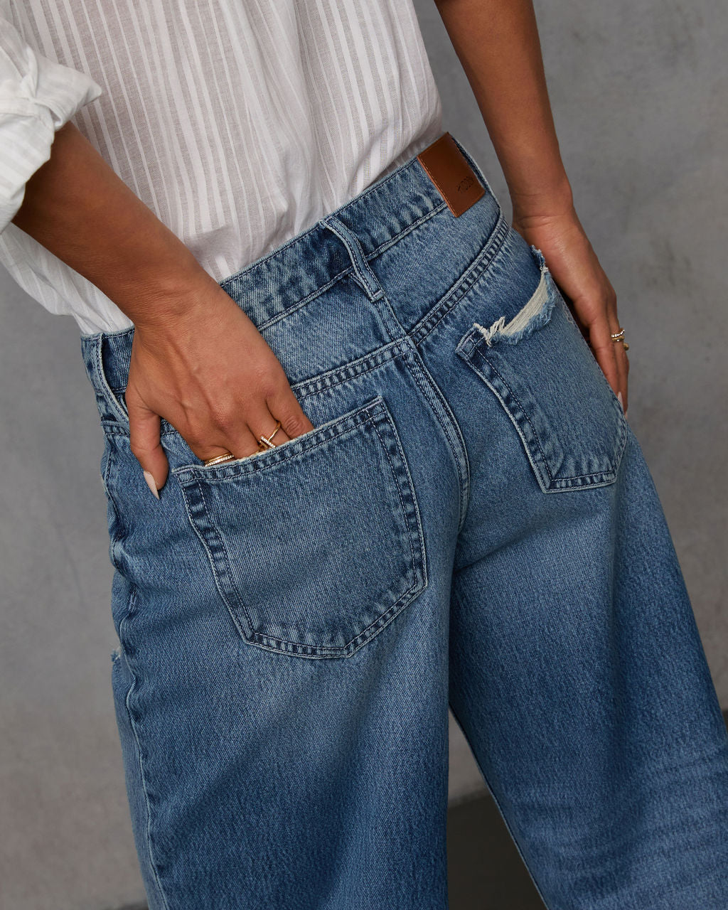 Olsen Rigid Distressed Barrel Jeans-Vogue Logic