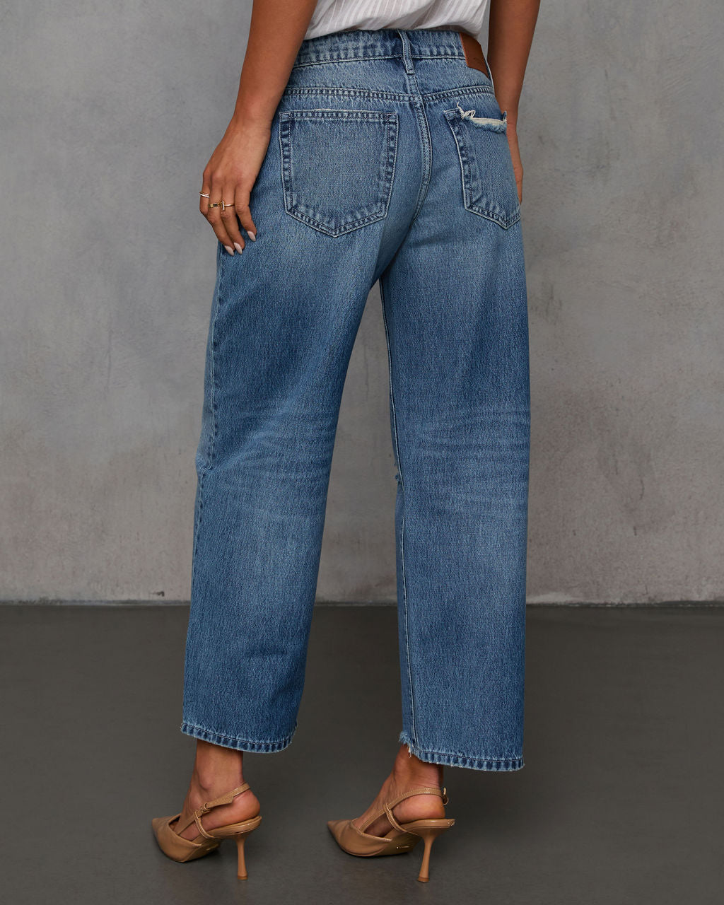 Olsen Rigid Distressed Barrel Jeans-Vogue Logic