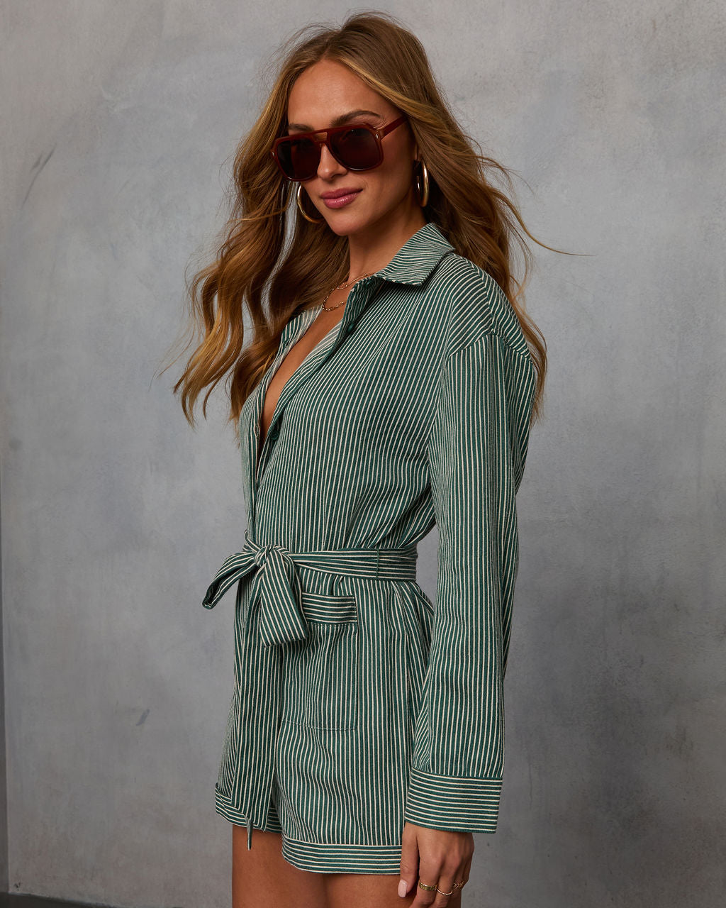 Right By Me Striped Tie Waist Romper-Vogue Logic