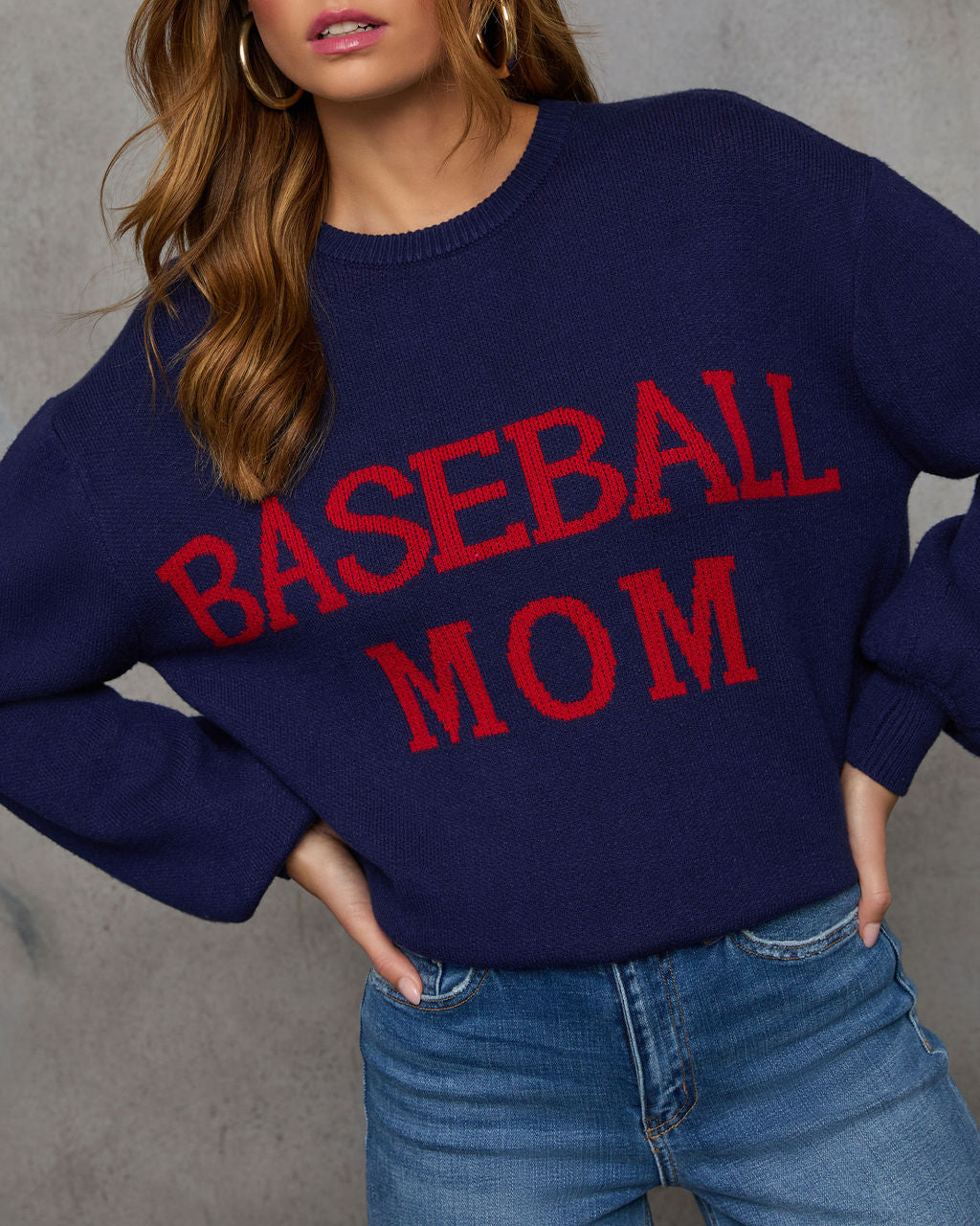 Baseball Mom Knit Pullover Sweater-Vogue Logic