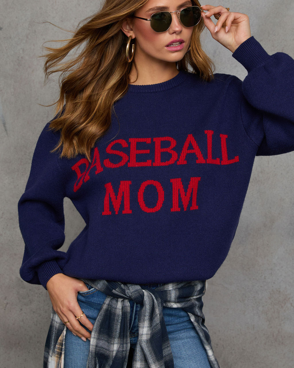 Baseball Mom Knit Pullover Sweater-Vogue Logic