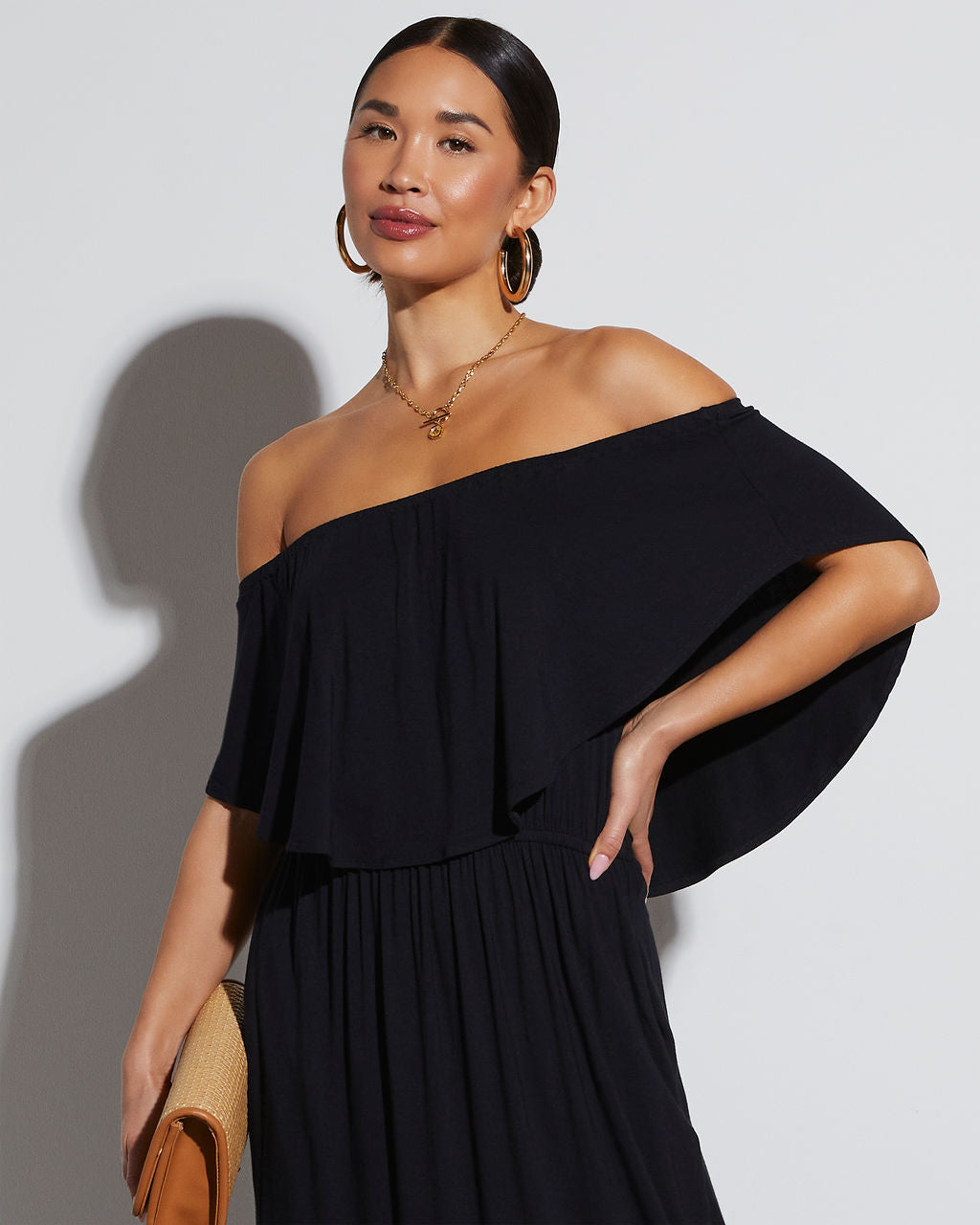 Kara Off The Shoulder Pocketed Maxi Dress-Vogue Logic