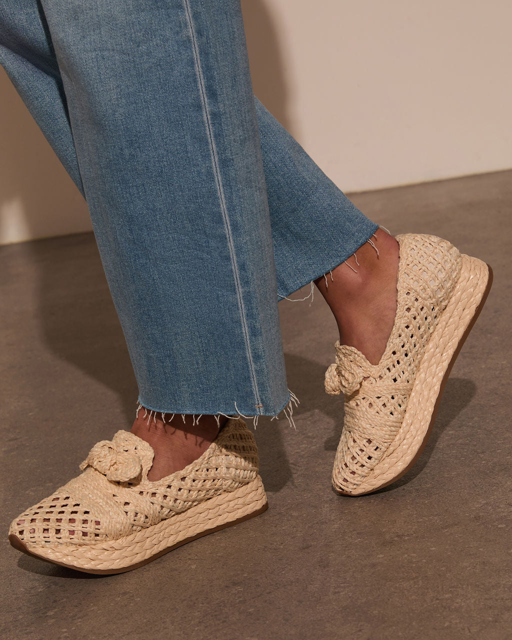 Lyla Straw Platform Bow Sneaker-Vogue Logic