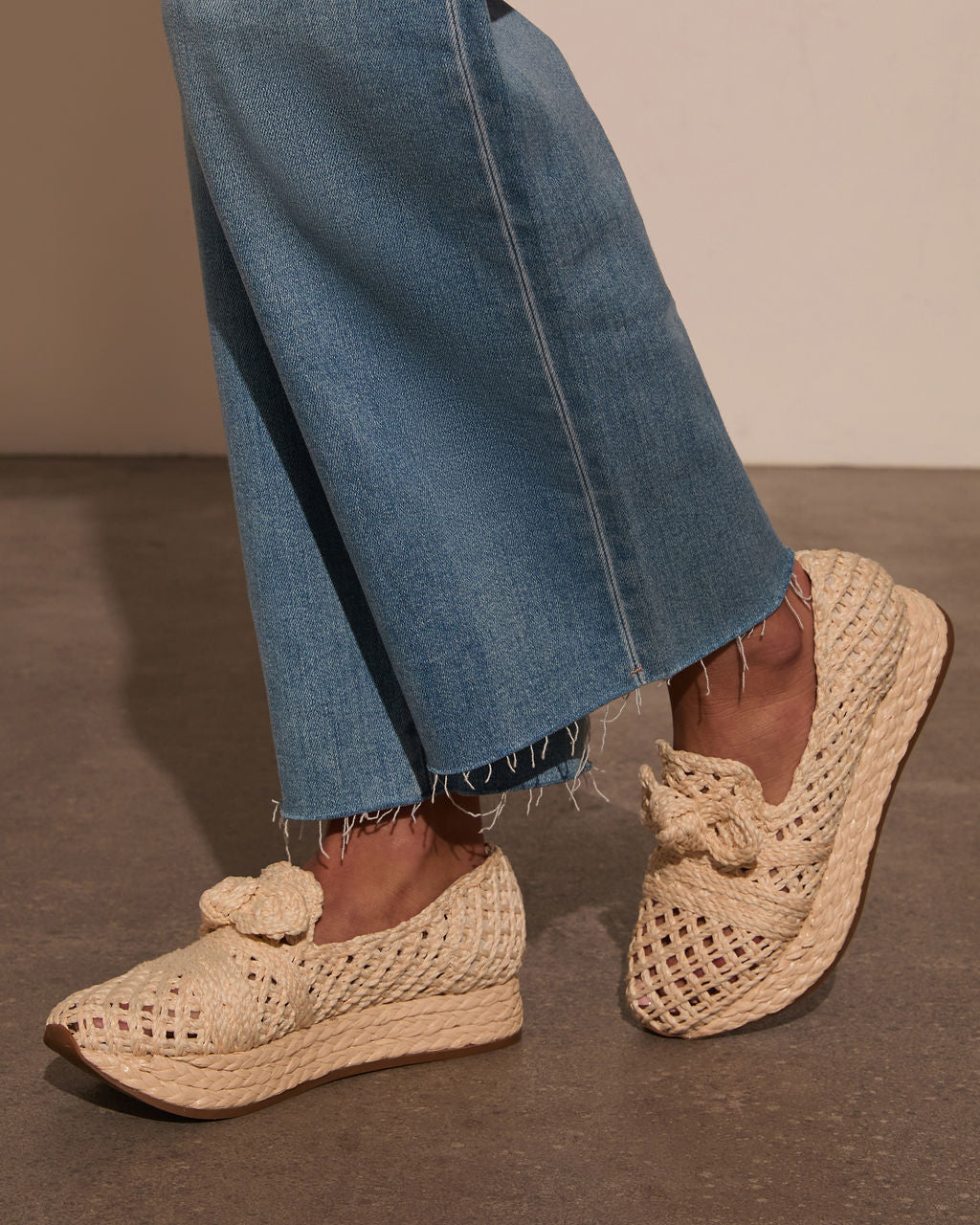 Lyla Straw Platform Bow Sneaker-Vogue Logic
