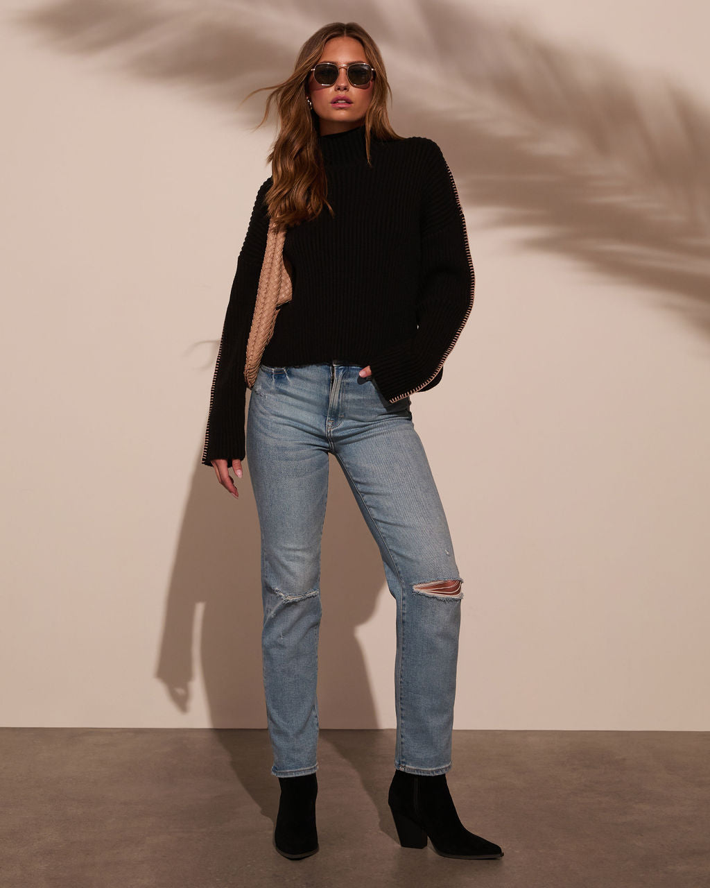 Anita Contrast Stitch Mock Neck Sweater-Vogue Logic