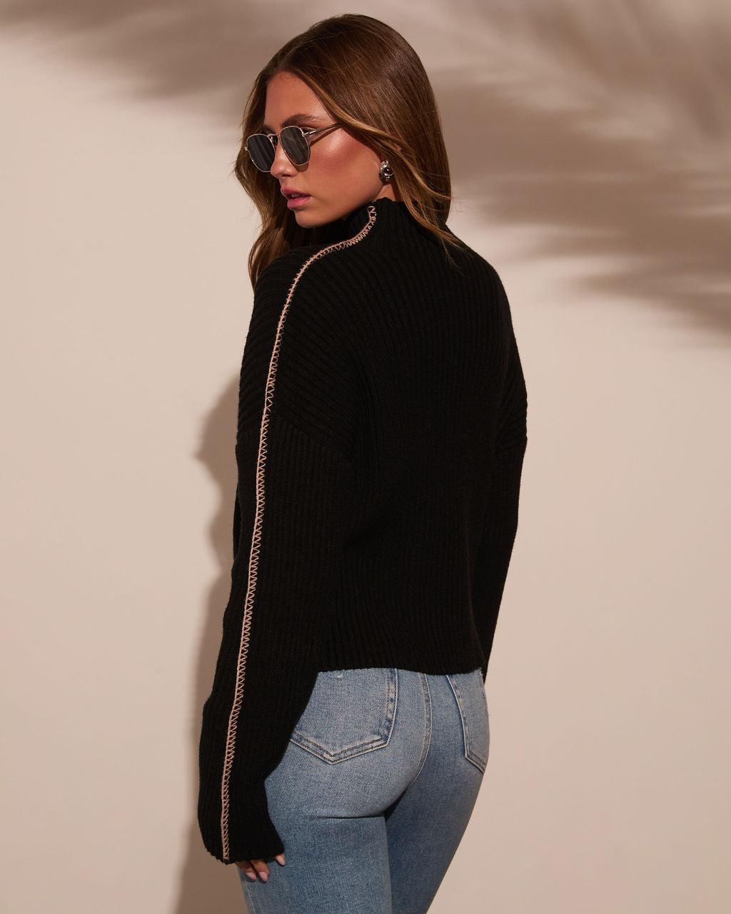 Anita Contrast Stitch Mock Neck Sweater-Vogue Logic