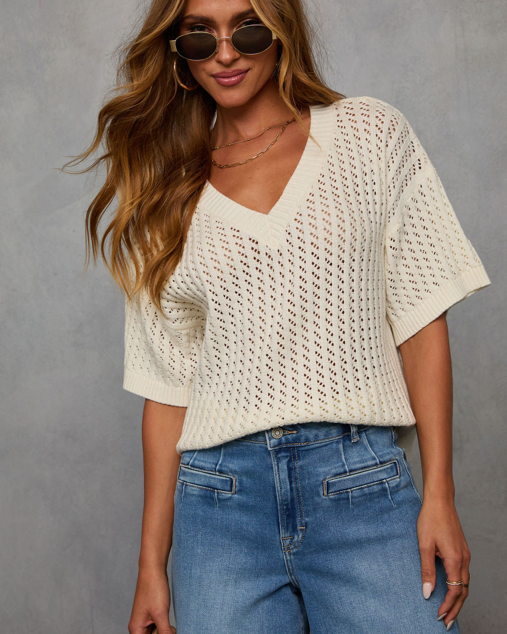 Catch Me At The Sandbar Knit Cotton Blend Top-Vogue Logic