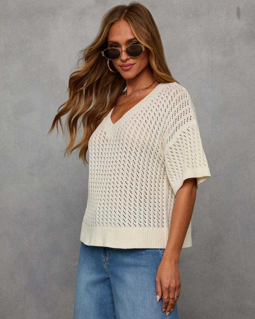 Catch Me At The Sandbar Knit Cotton Blend Top-Vogue Logic