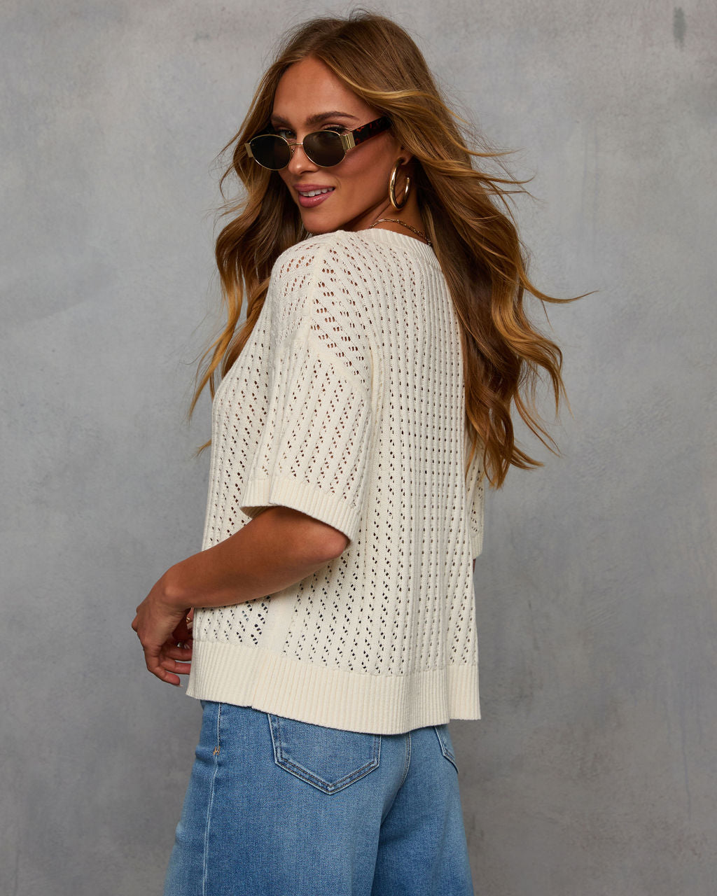 Catch Me At The Sandbar Knit Cotton Blend Top-Vogue Logic