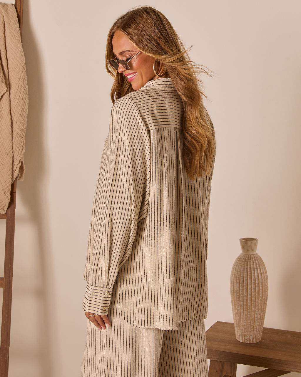 Preslen Striped Button Down Top-Vogue Logic