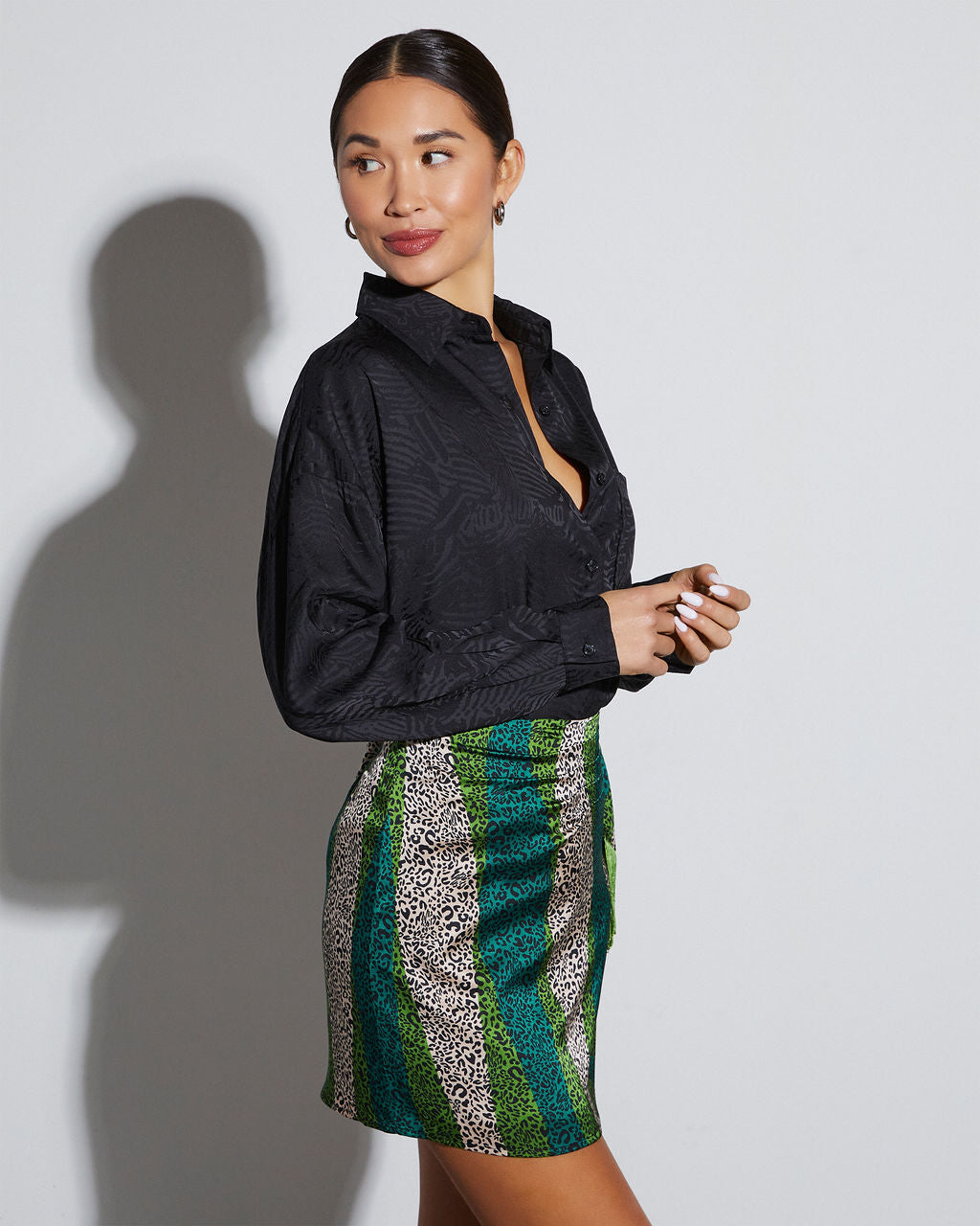 Sherlyn Satin Embossed Button Down Top-Vogue Logic