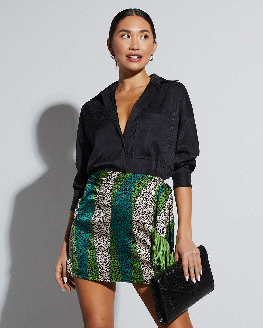 Sherlyn Satin Embossed Button Down Top-Vogue Logic