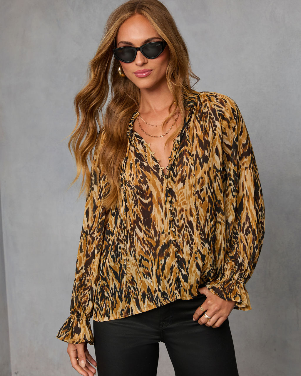 Vestine Print Button Down Top-Vogue Logic