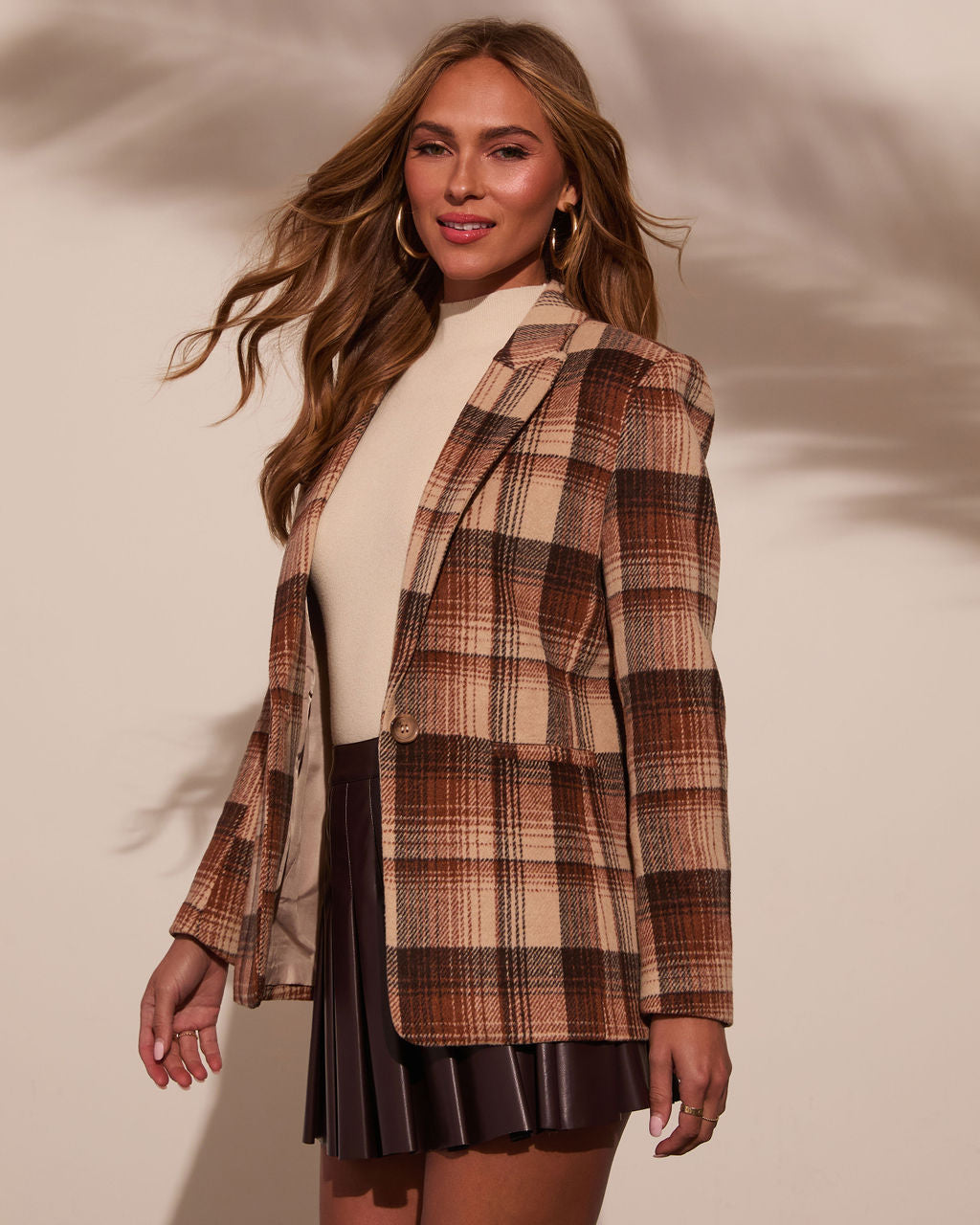 Eve Pocketed Plaid Blazer-Vogue Logic