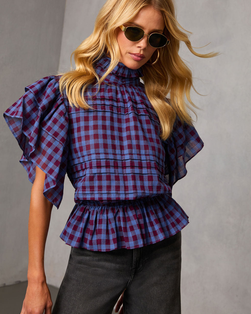 Nomad Cowgirl Plaid Mock Neck Top-Vogue Logic