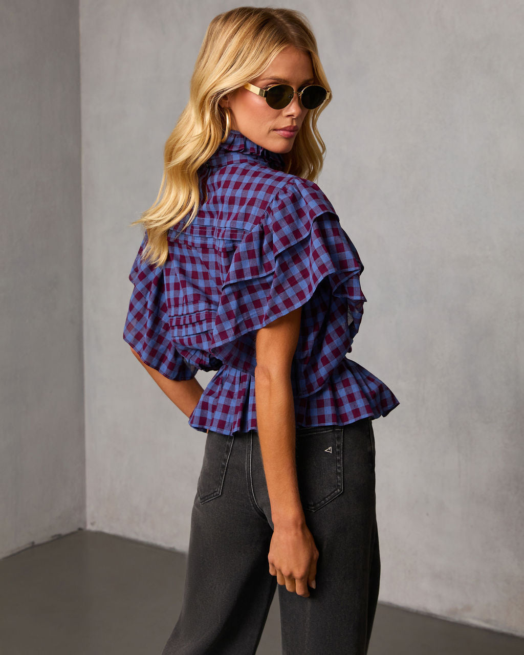Nomad Cowgirl Plaid Mock Neck Top-Vogue Logic