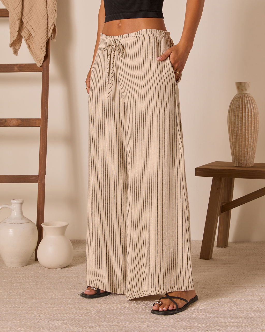 Preslen Striped Waist Tie Pants-Vogue Logic