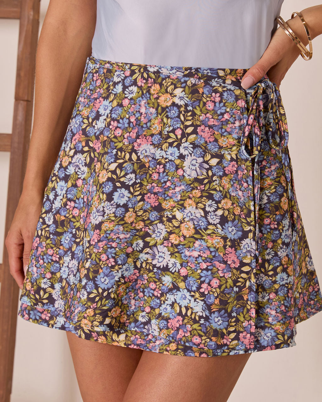 Willow Bloom Floral Wrap Mini Skirt-Vogue Logic