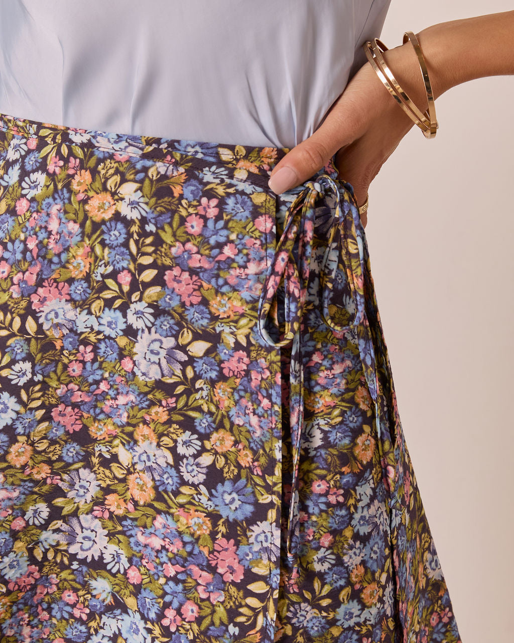 Willow Bloom Floral Wrap Mini Skirt-Vogue Logic