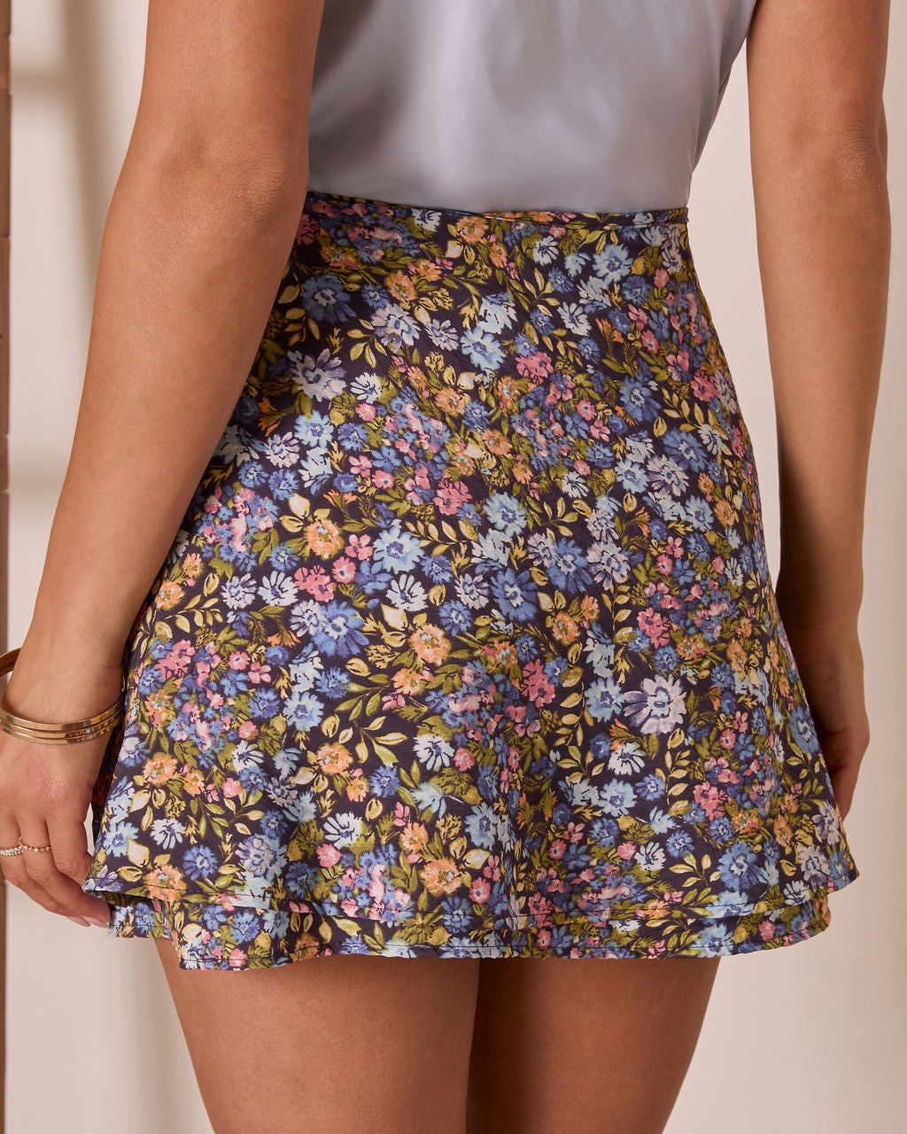 Willow Bloom Floral Wrap Mini Skirt-Vogue Logic