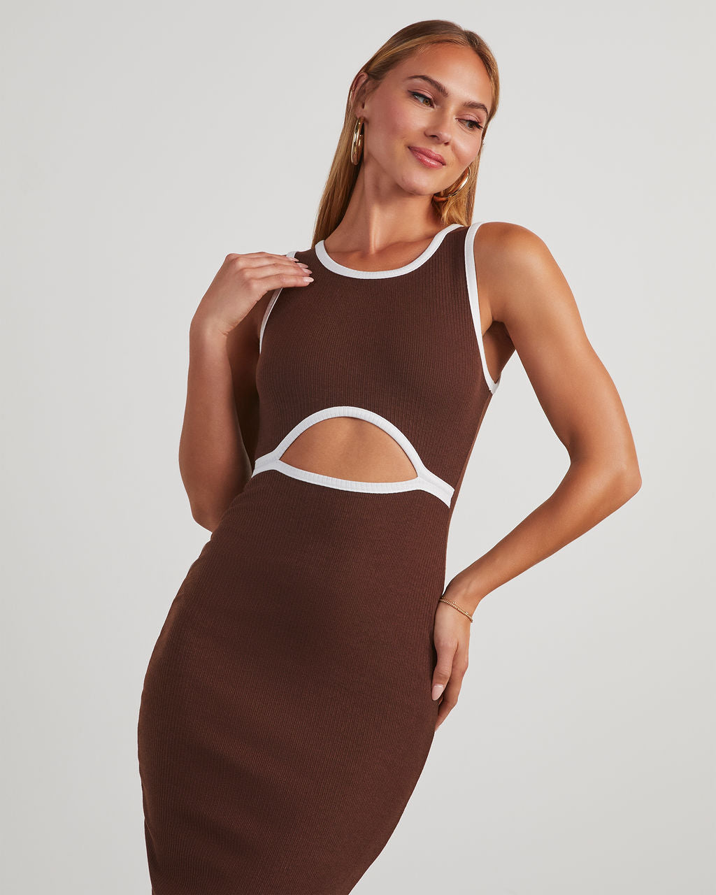 Cici Scoop Neck Bodycon Midi Dress-Vogue Logic