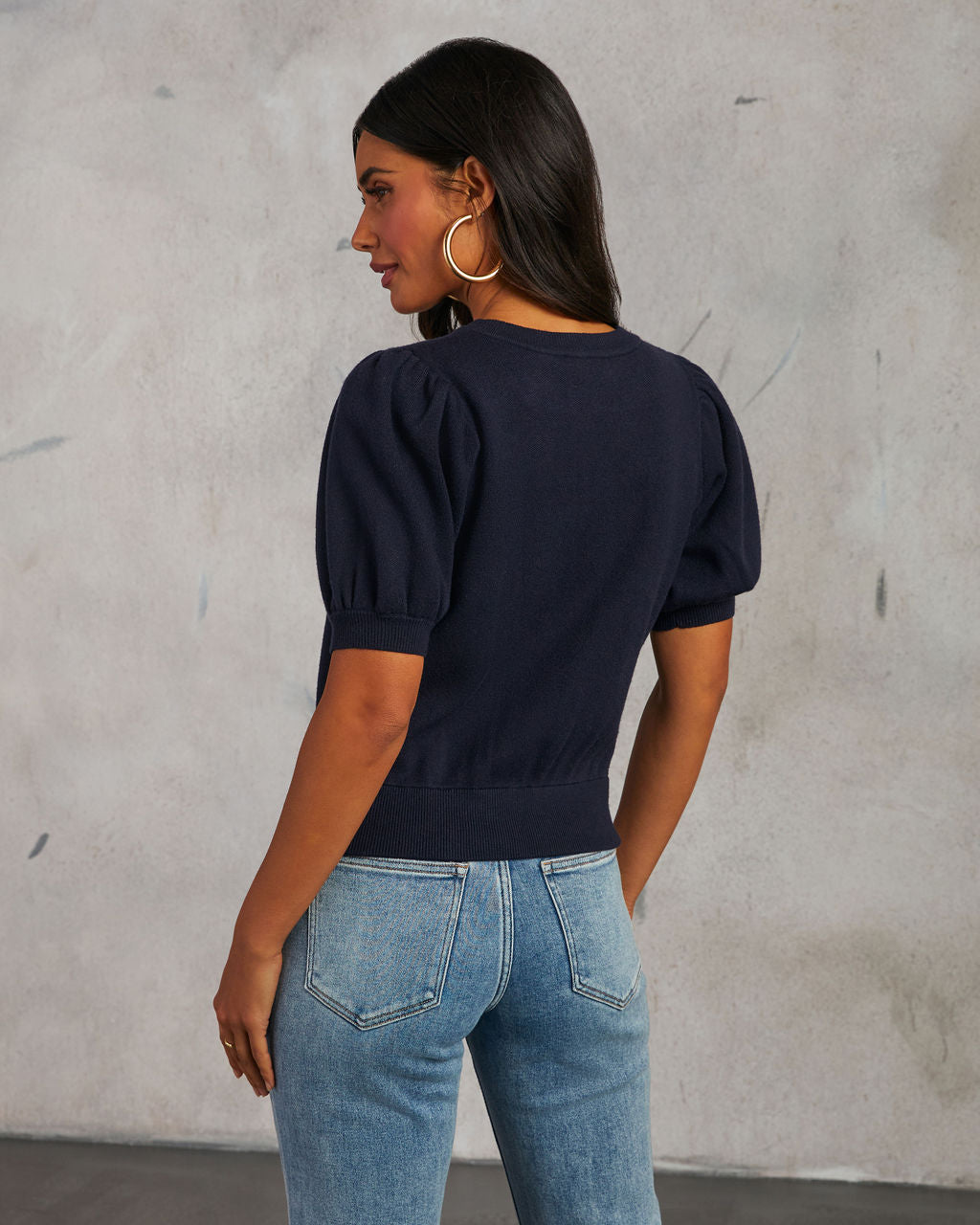 Livia Puff Sleeve Knit Sweater Top-Vogue Logic