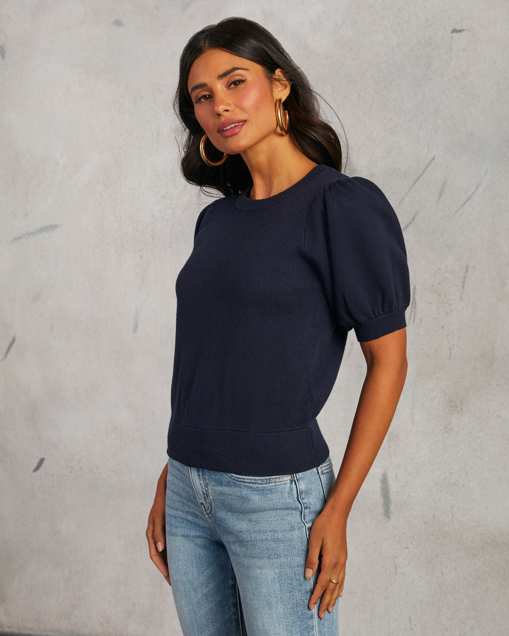 Livia Puff Sleeve Knit Sweater Top-Vogue Logic