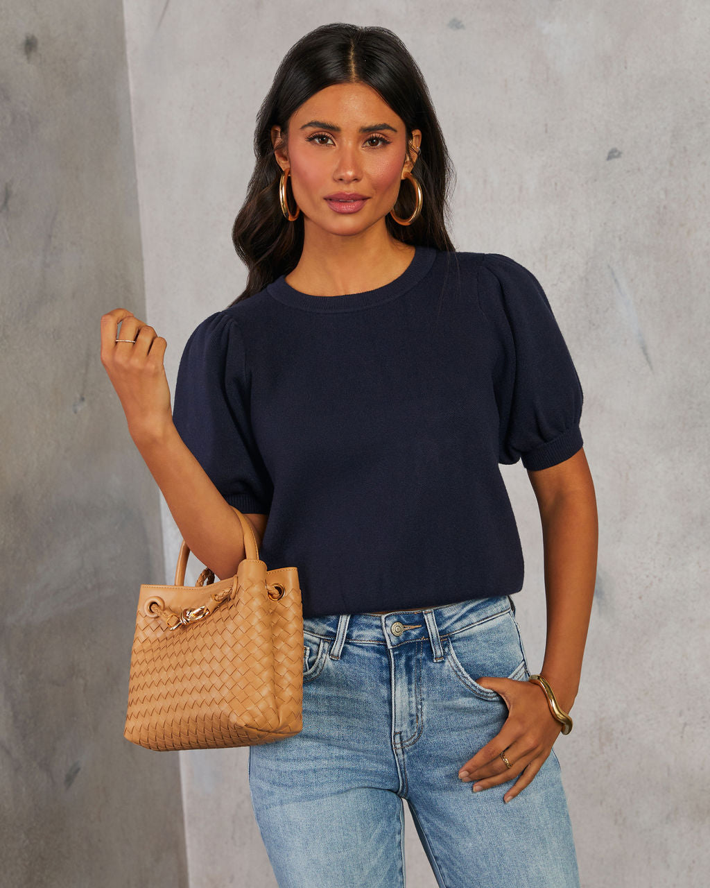 Livia Puff Sleeve Knit Sweater Top-Vogue Logic