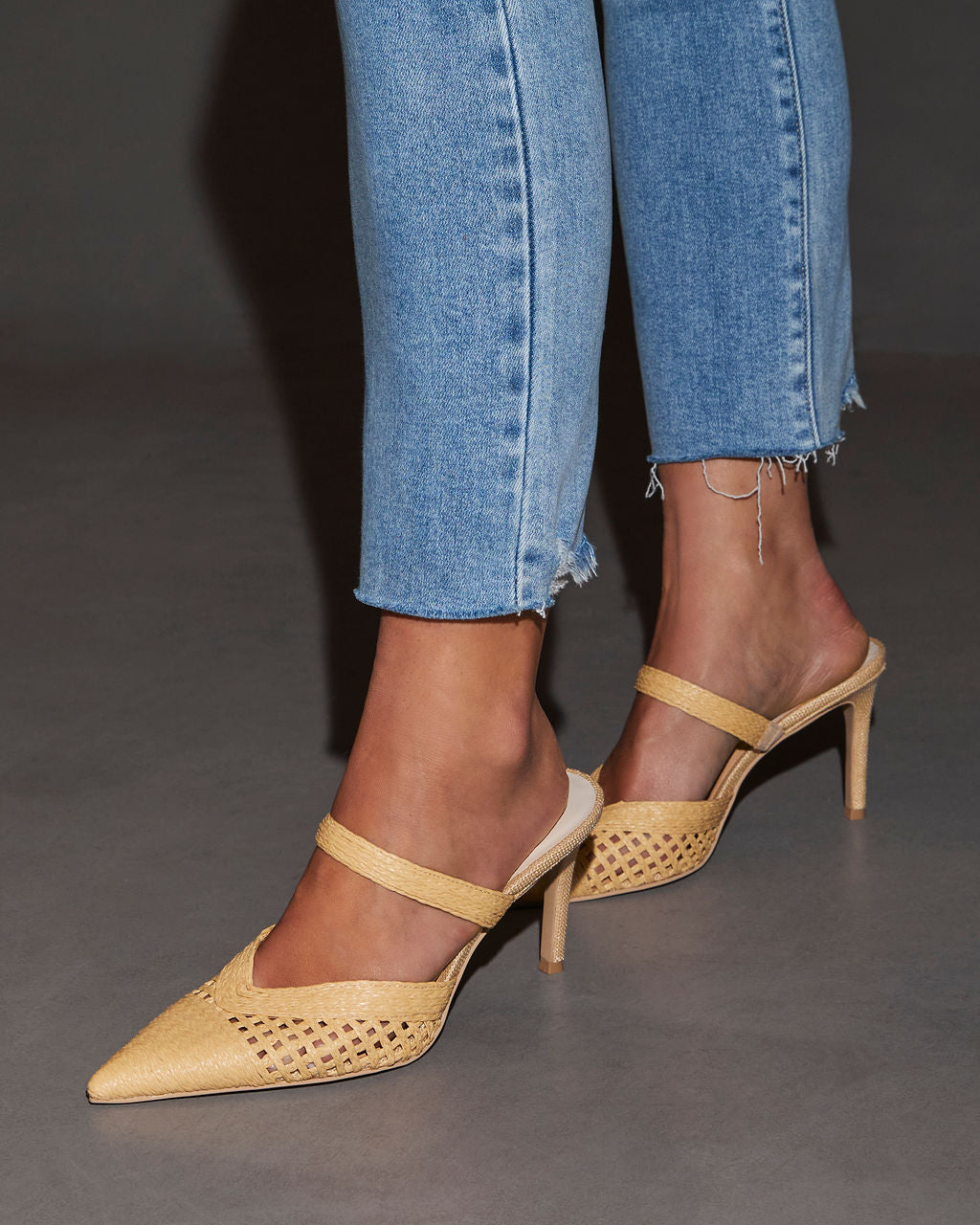 Kaline Raffia Pointed Toe Mules-Vogue Logic