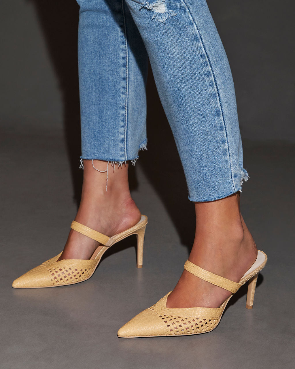 Kaline Raffia Pointed Toe Mules-Vogue Logic