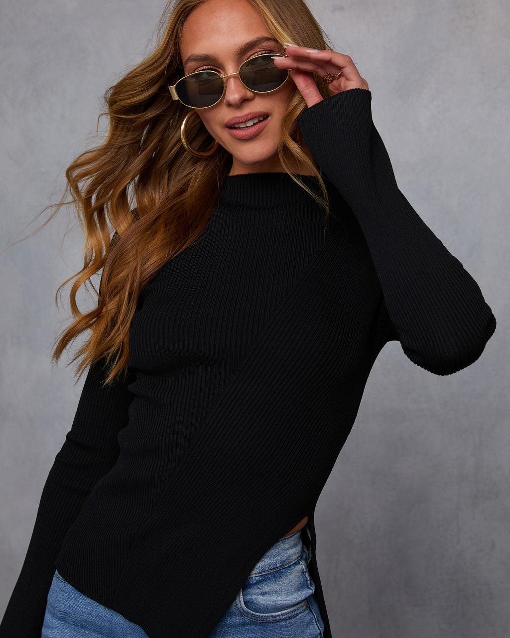 Reina Ribbed Mockneck Top-Vogue Logic