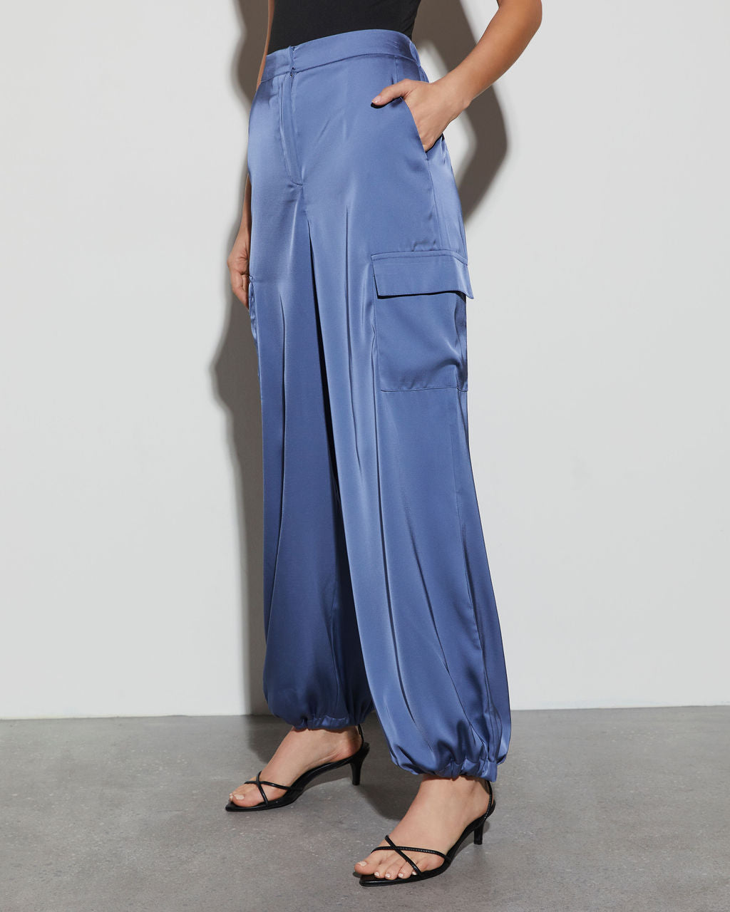 Alana Pocketed Satin Cargo Joggers-Vogue Logic