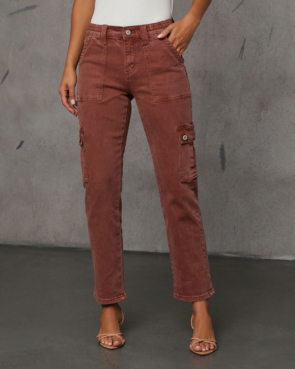 Cerise Straight High Rise Cargo Pocket Pants-Vogue Logic