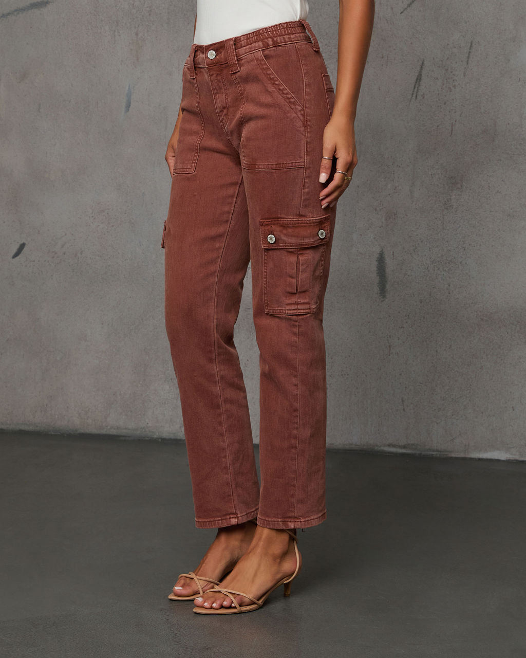 Cerise Straight High Rise Cargo Pocket Pants-Vogue Logic