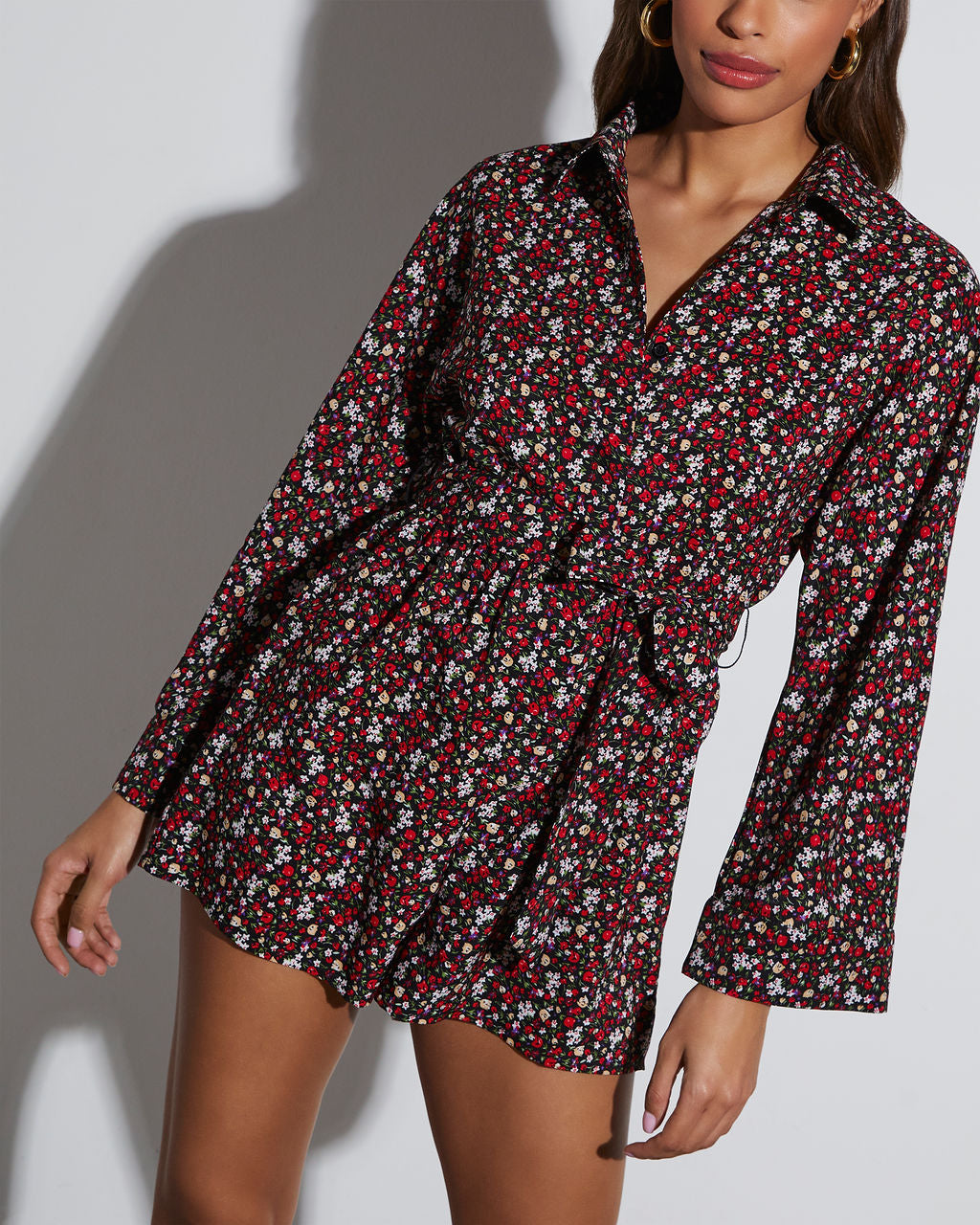 Angelina Printed Button Down Romper-Vogue Logic