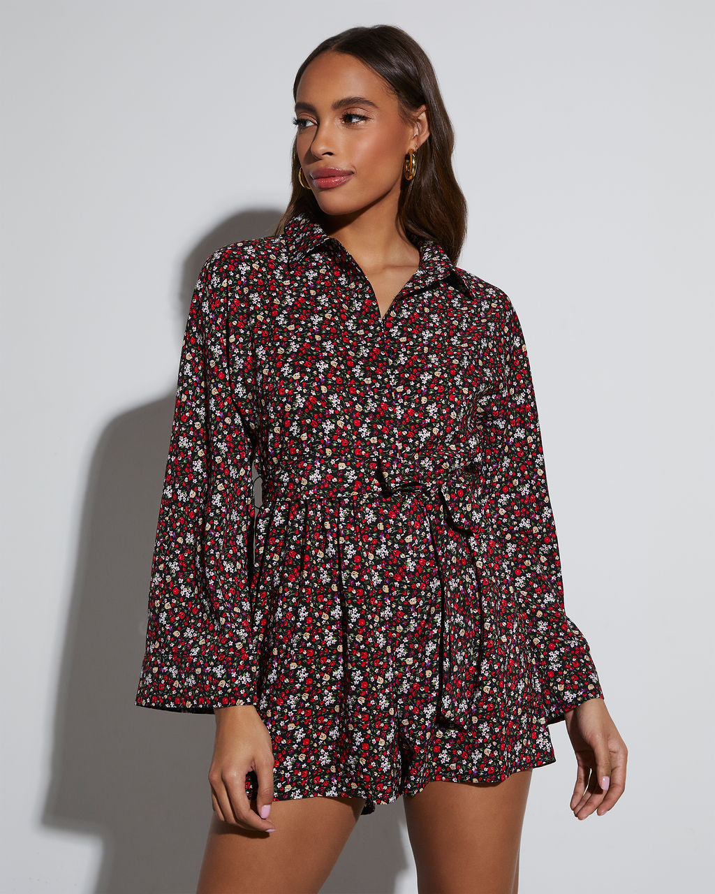 Angelina Printed Button Down Romper-Vogue Logic
