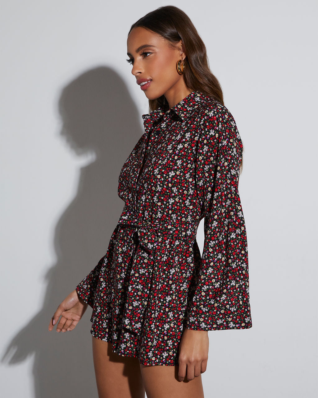 Angelina Printed Button Down Romper-Vogue Logic