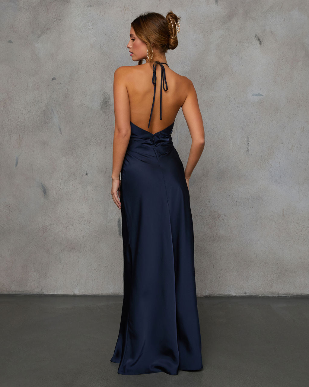 Adelynn Satin Halter Maxi Dress-Vogue Logic