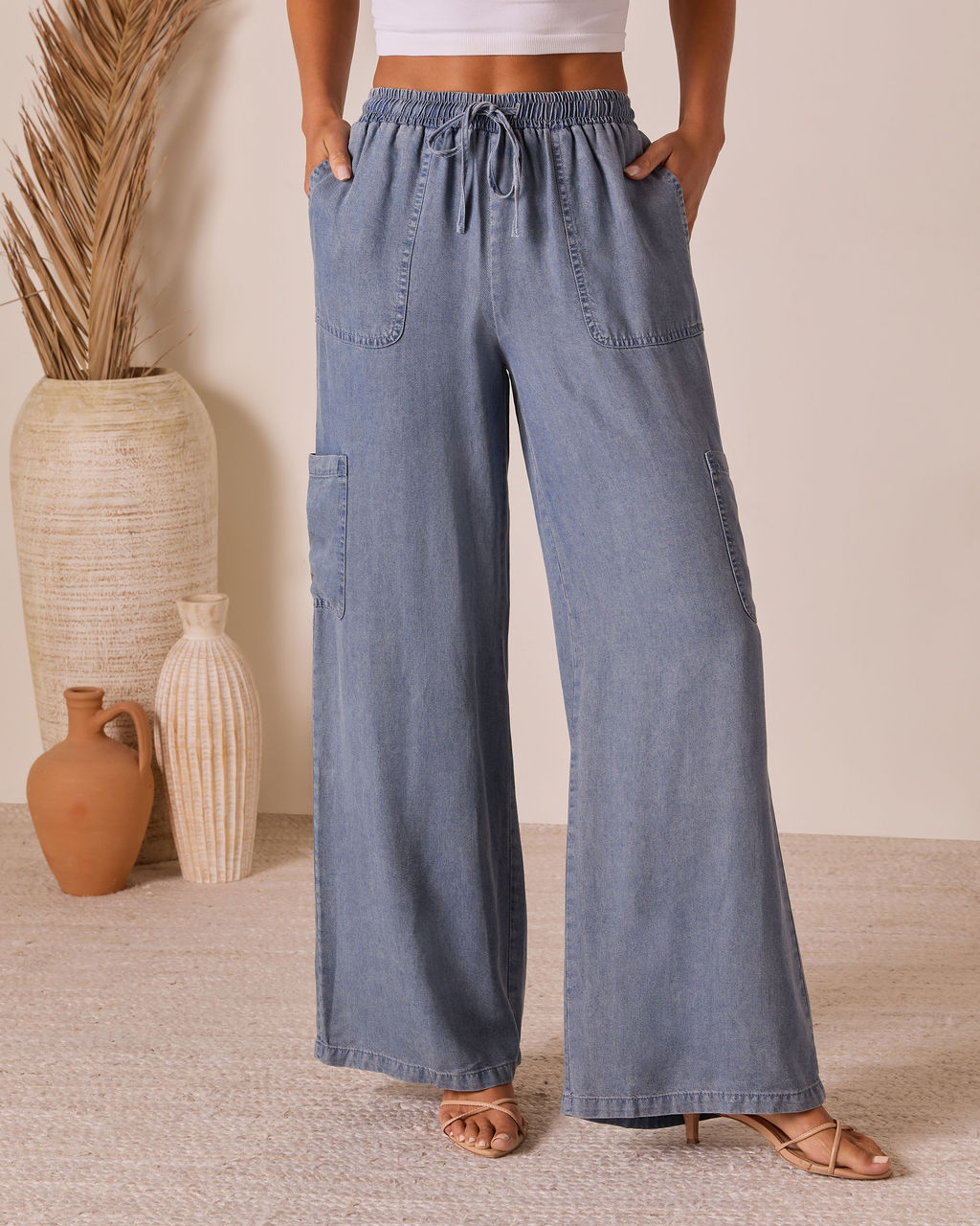 Soleena Chambray Cargo Pants-Vogue Logic