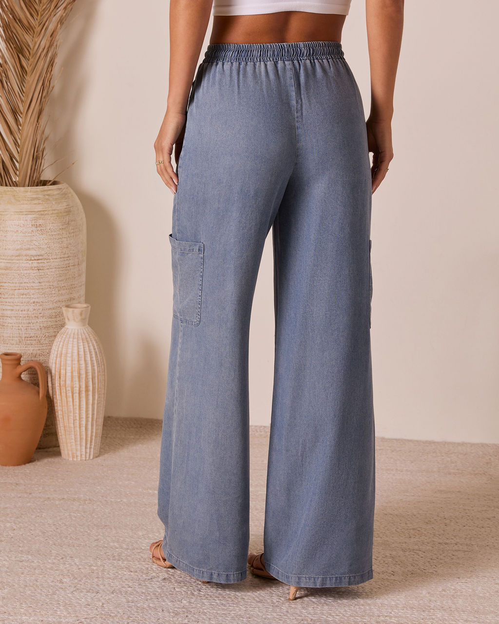 Soleena Chambray Cargo Pants-Vogue Logic