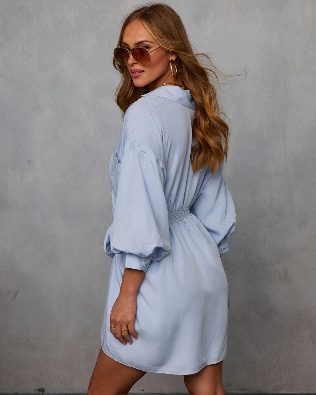 Brenna Blouson Sleeve Shirt Dress-Vogue Logic