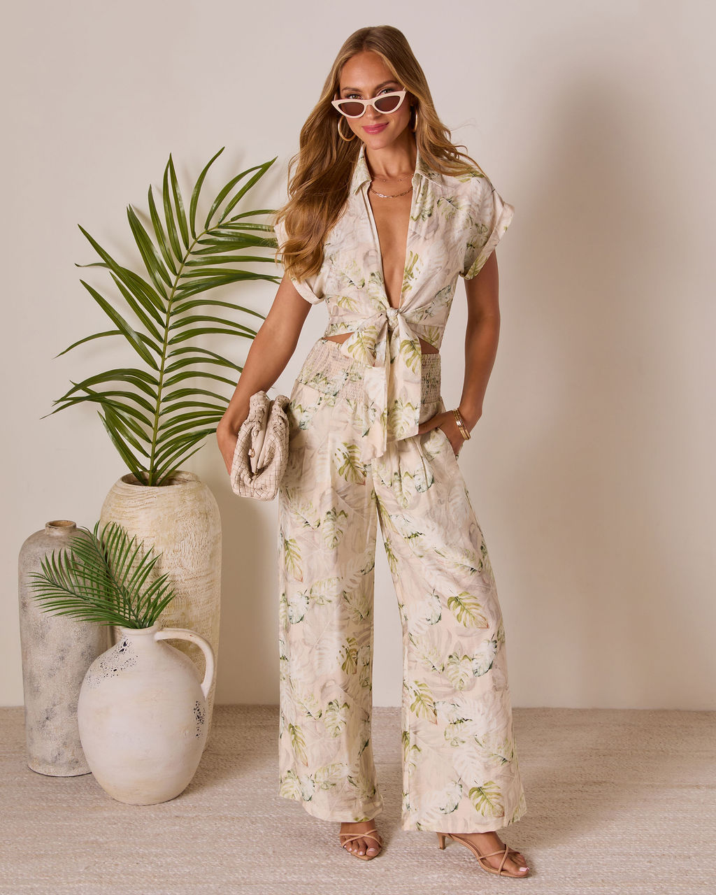 Solla Smocked Wide Leg Pants-Vogue Logic